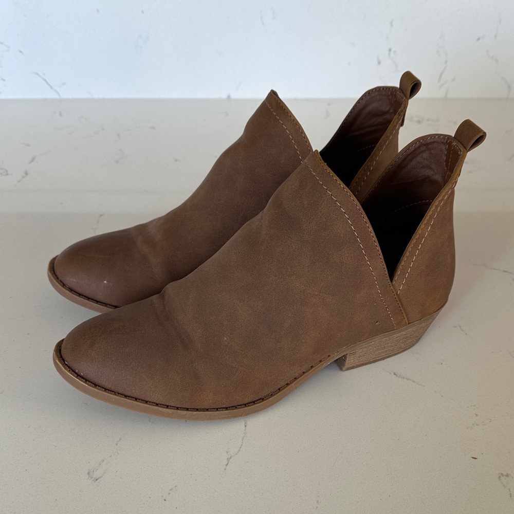 Everyday Tan Ankle Booties - Slip-On Low Heel